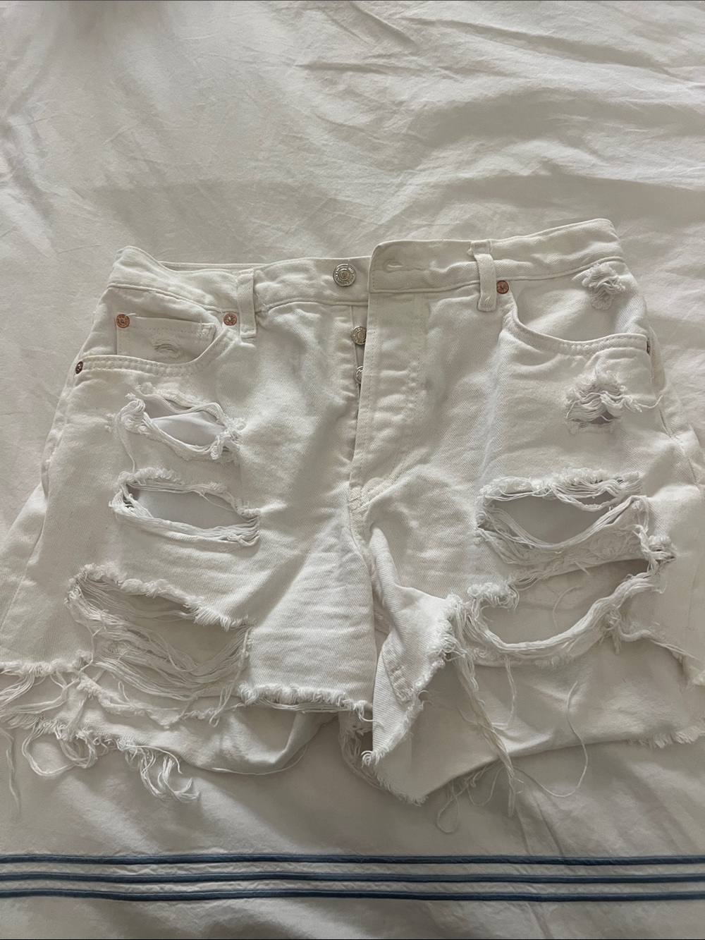 Free People Women’s Distressed White Denim Shorts